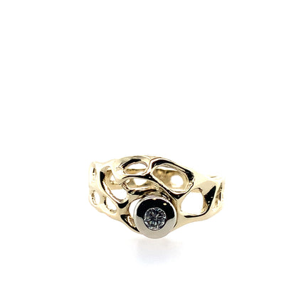 Estate 14K Yellow Gold Bezel Set Diamond Openwork Lace Fashion Ring **Final Sale No Warranty**