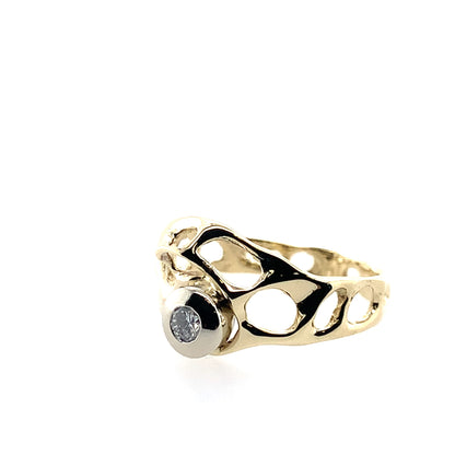 Estate 14K Yellow Gold Bezel Set Diamond Openwork Lace Fashion Ring **Final Sale No Warranty**