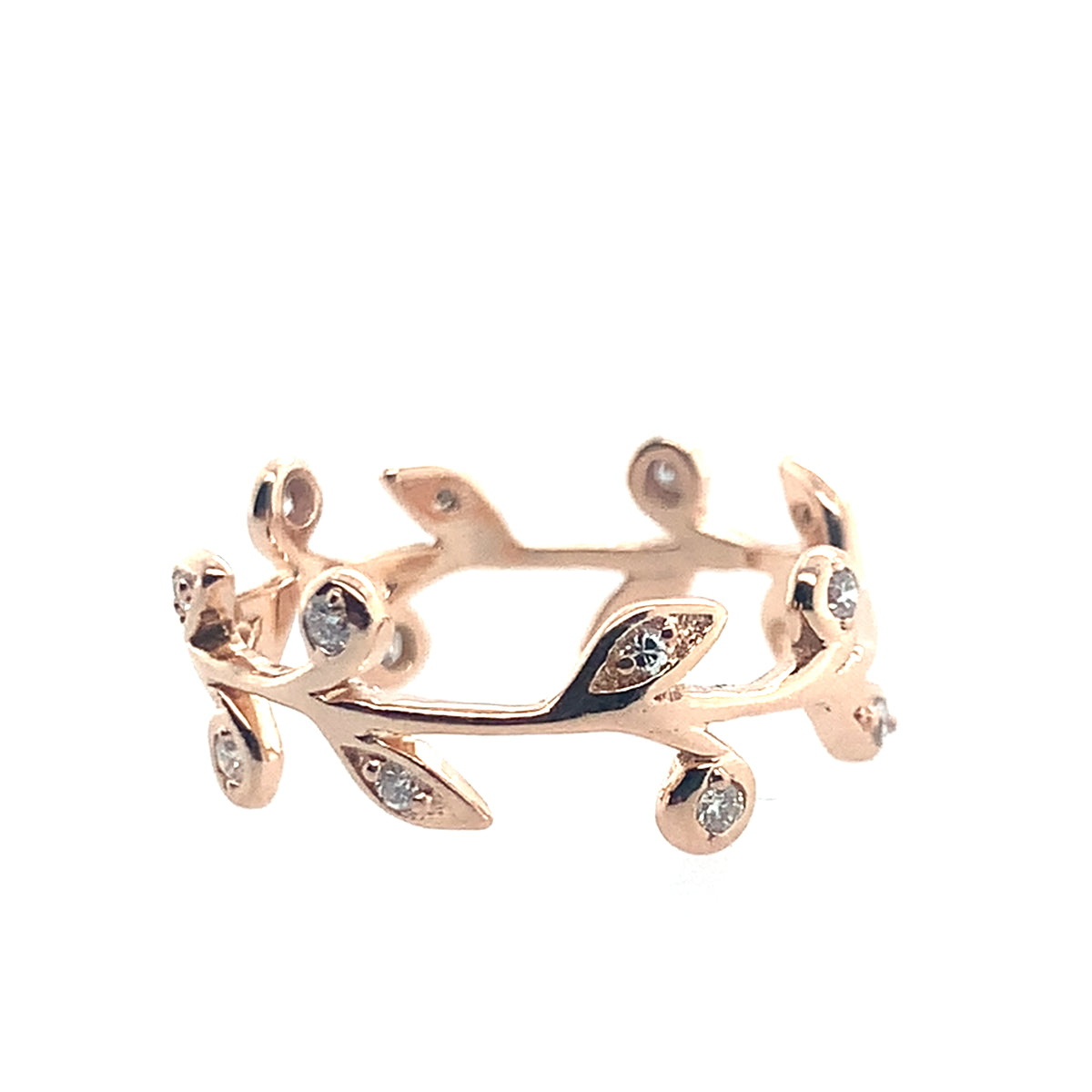 Estate 14K Rose Gold Diamond Leaf Accent Fashion Band **Final Sale No Warranty**