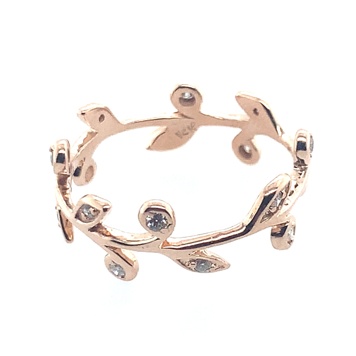 Estate 14K Rose Gold Diamond Leaf Accent Fashion Band **Final Sale No Warranty**