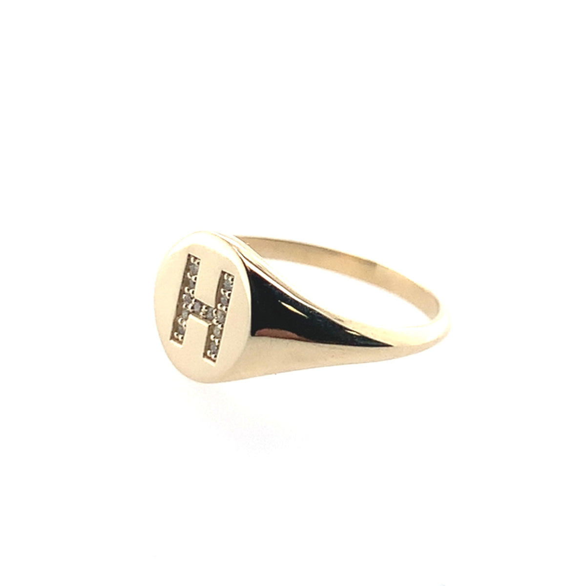 Estate 14K Yellow Gold Dimond "H" Mini Signet Ring **Final Sale No Warranty**