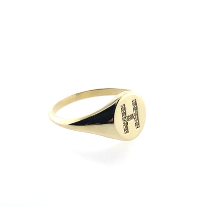 Estate 14K Yellow Gold Dimond "H" Mini Signet Ring **Final Sale No Warranty**