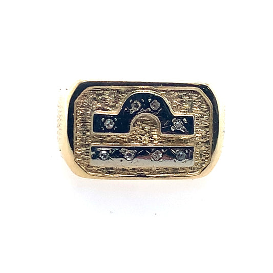 14K Yellow Gold Libra Symbol Signet Style Ring **Final Sale No Warranty**