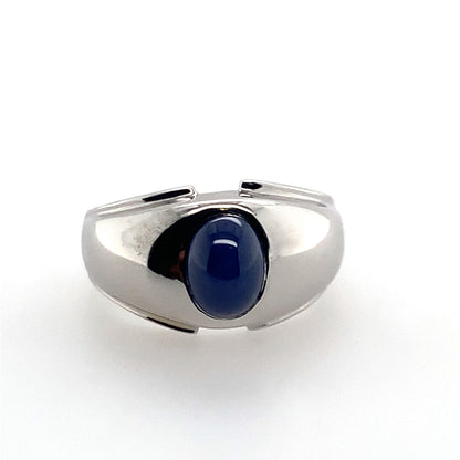 Estate 14K White Gold Blue Star Sapphire Signet Ring **Final Sale No Warranty**