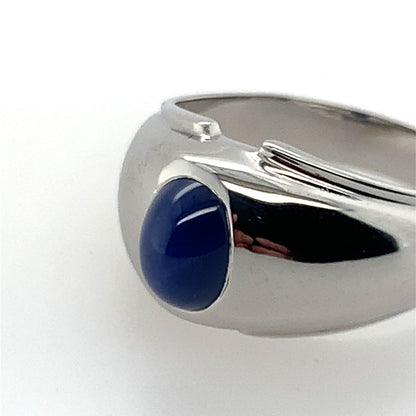 Estate 14K White Gold Blue Star Sapphire Signet Ring **Final Sale No Warranty**