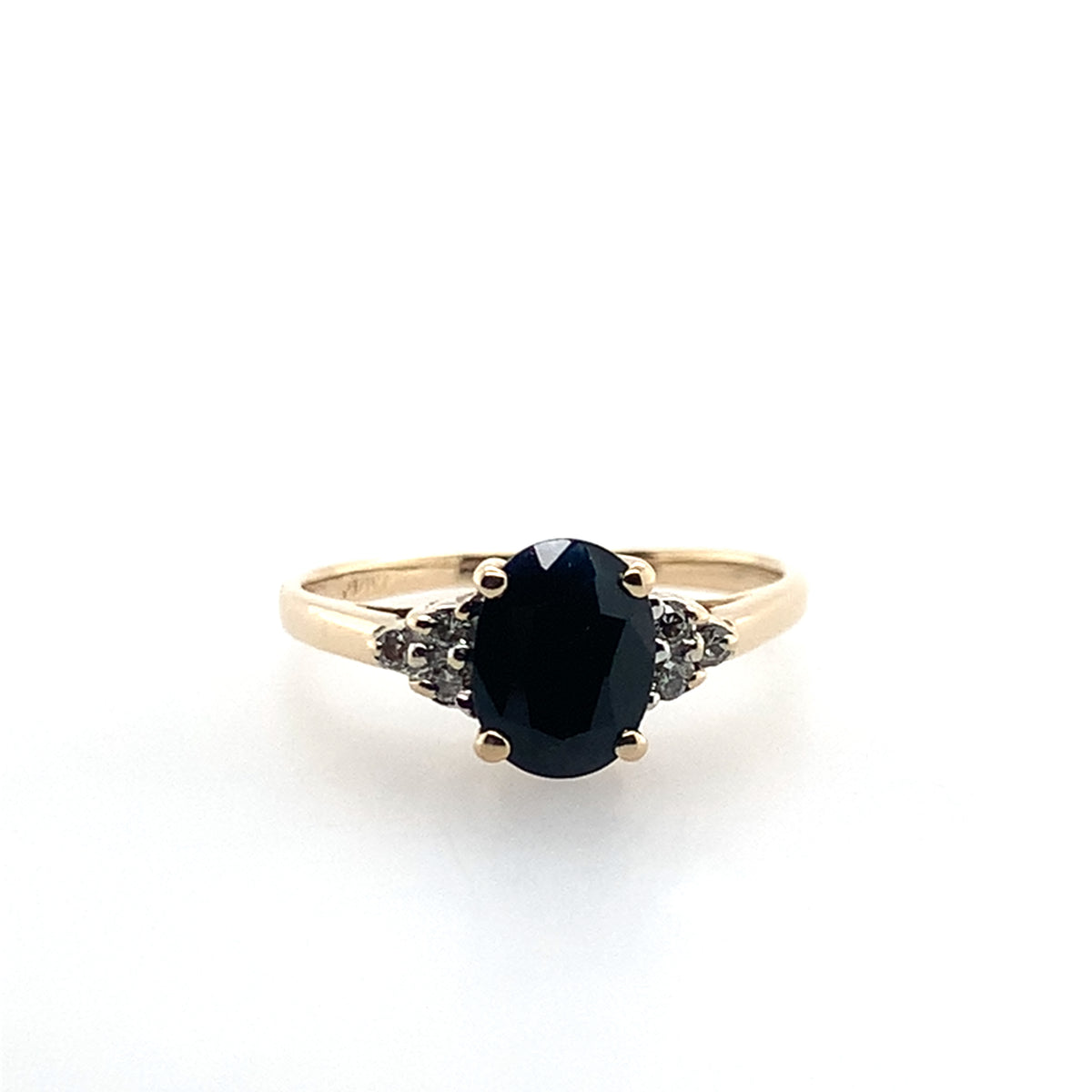Estate 14K Yellow Gold Oval Onyx And Diamond Accent Ring **Final Sale No Warranty**