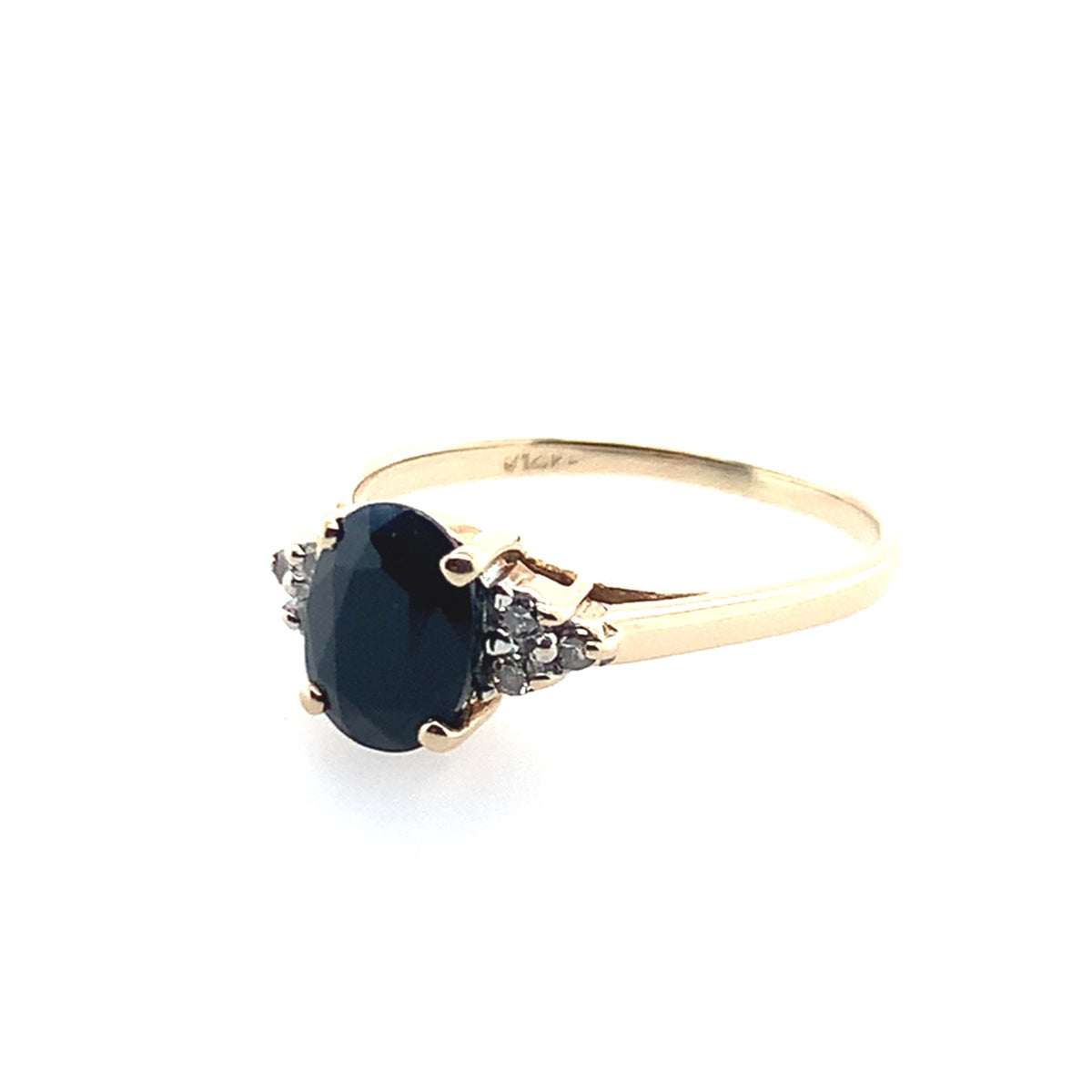 Estate 14K Yellow Gold Oval Onyx And Diamond Accent Ring **Final Sale No Warranty**