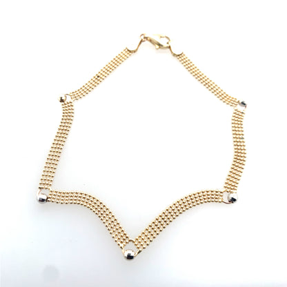 Estate 14K Two Tone Beaded Mesh Scalloped Bracelet