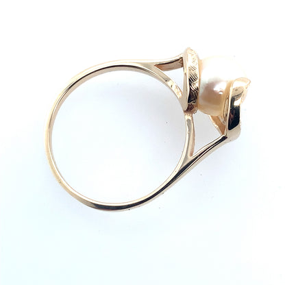 Estate 14K Yellow Gold Pearl Swirl Design Ring
