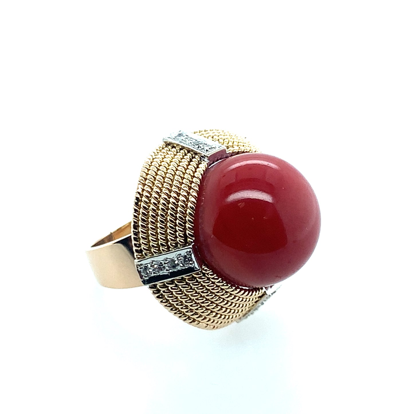 Estate 14K Yellow Gold Coral Sphere & Diamond Cocktail Ring
