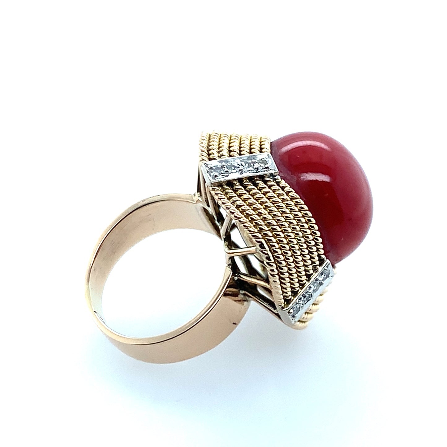 Estate 14K Yellow Gold Coral Sphere & Diamond Cocktail Ring