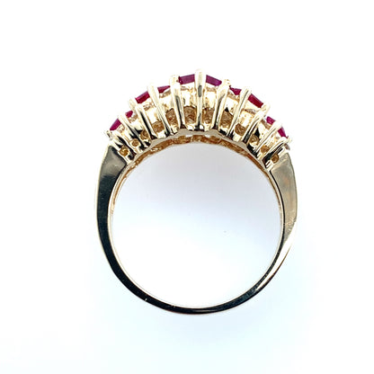 Estate 14K Yellow Gold Alternating Ruby and Diamond Ring