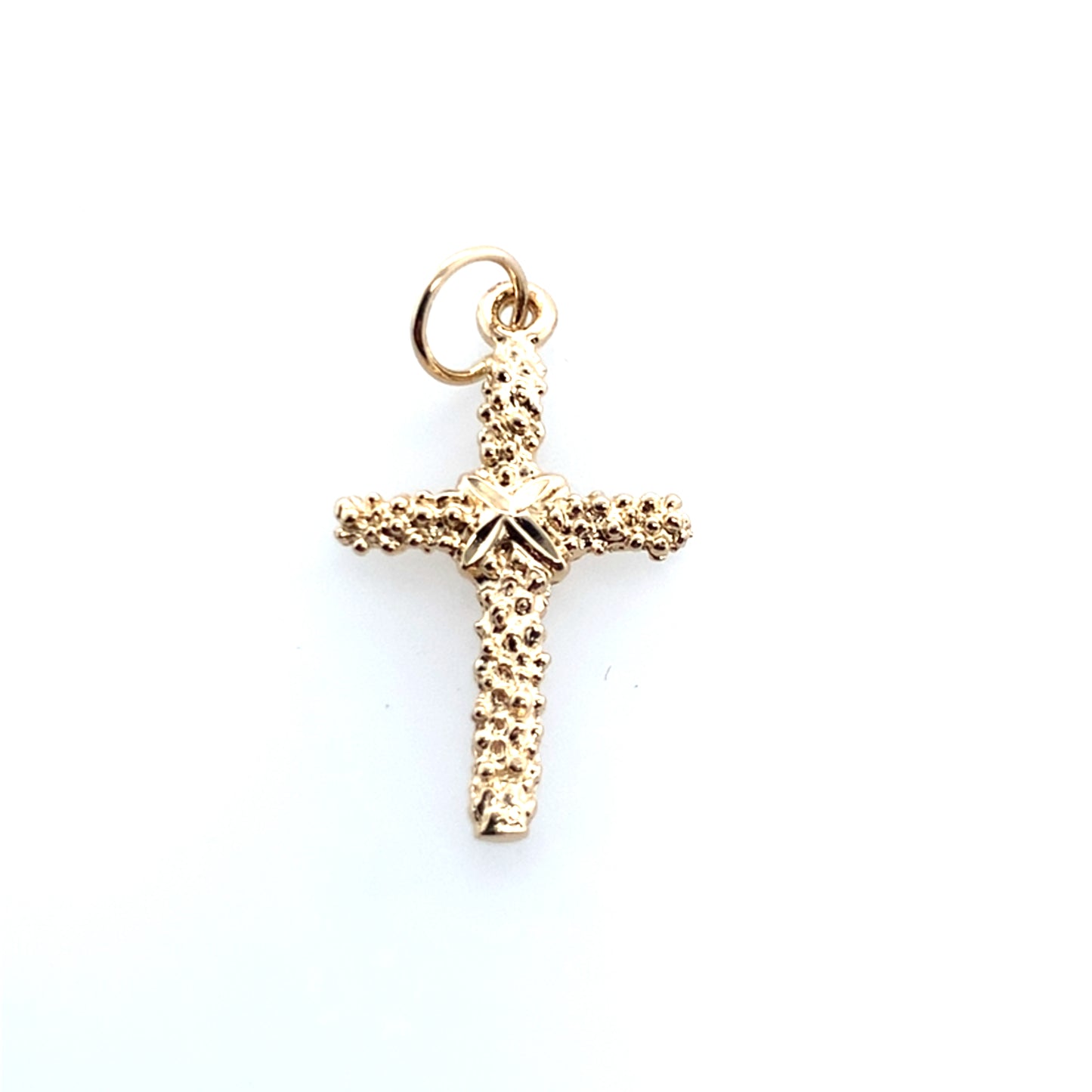 Estate 14K Yellow Gold Gold Nugget Style Cross Pendant