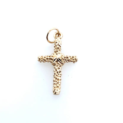 Estate 14K Yellow Gold Gold Nugget Style Cross Pendant