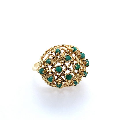 Estate 18K Yellow Gold Vintage Turquoise Dome Openwork Filigree Ring