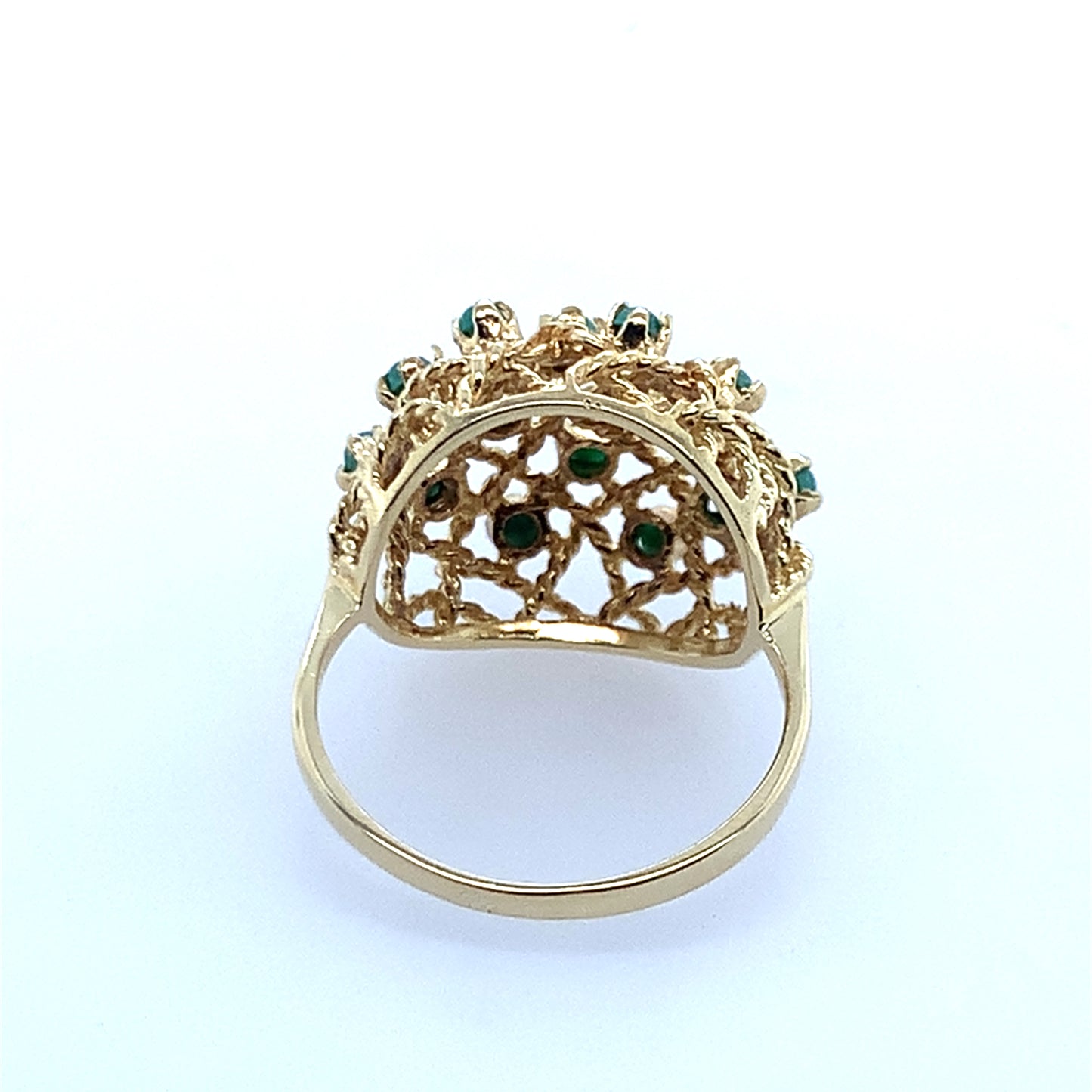 Estate 18K Yellow Gold Vintage Turquoise Dome Openwork Filigree Ring