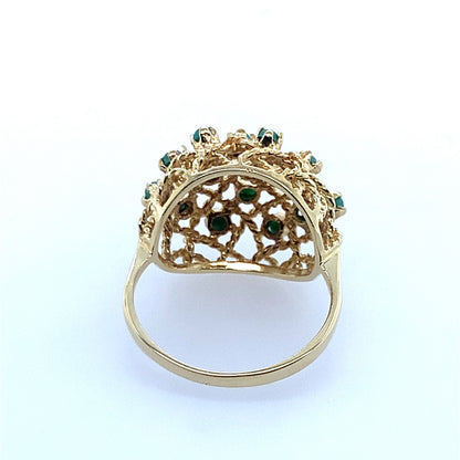 Estate 18K Yellow Gold Vintage Turquoise Dome Openwork Filigree Ring