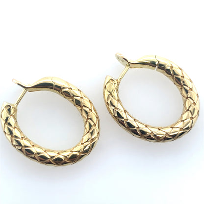 Estate 18K Yellow Gold Bottega Veneta Woven Leather Style Hoop Earrings **Final Sale No Warranty**