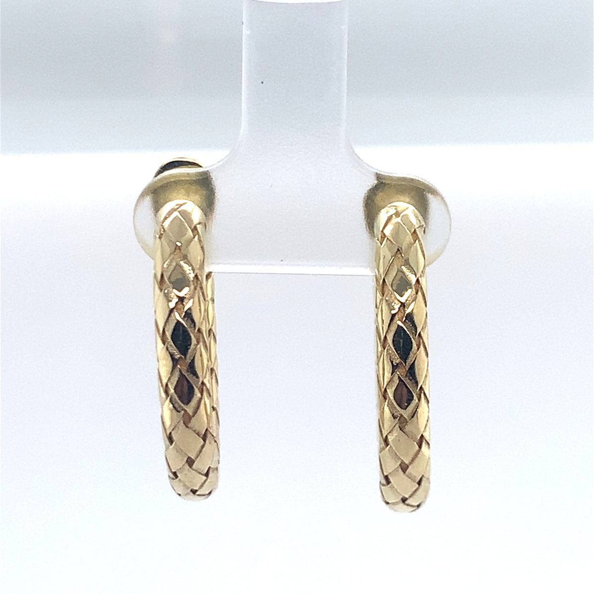 Estate 18K Yellow Gold Bottega Veneta Woven Leather Style Hoop Earrings **Final Sale No Warranty**