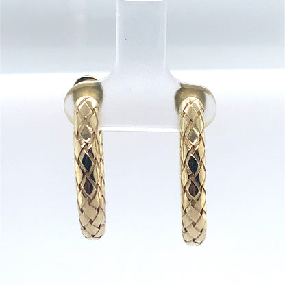 Estate 18K Yellow Gold Bottega Veneta Woven Leather Style Hoop Earrings **Final Sale No Warranty**