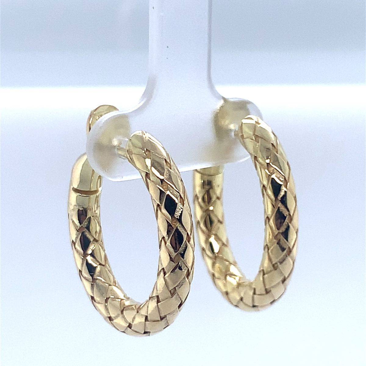 Estate 18K Yellow Gold Bottega Veneta Woven Leather Style Hoop Earrings **Final Sale No Warranty**