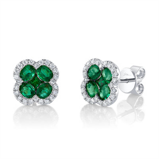 Shy 14Kw Emerald and Diamond Stud Earrings