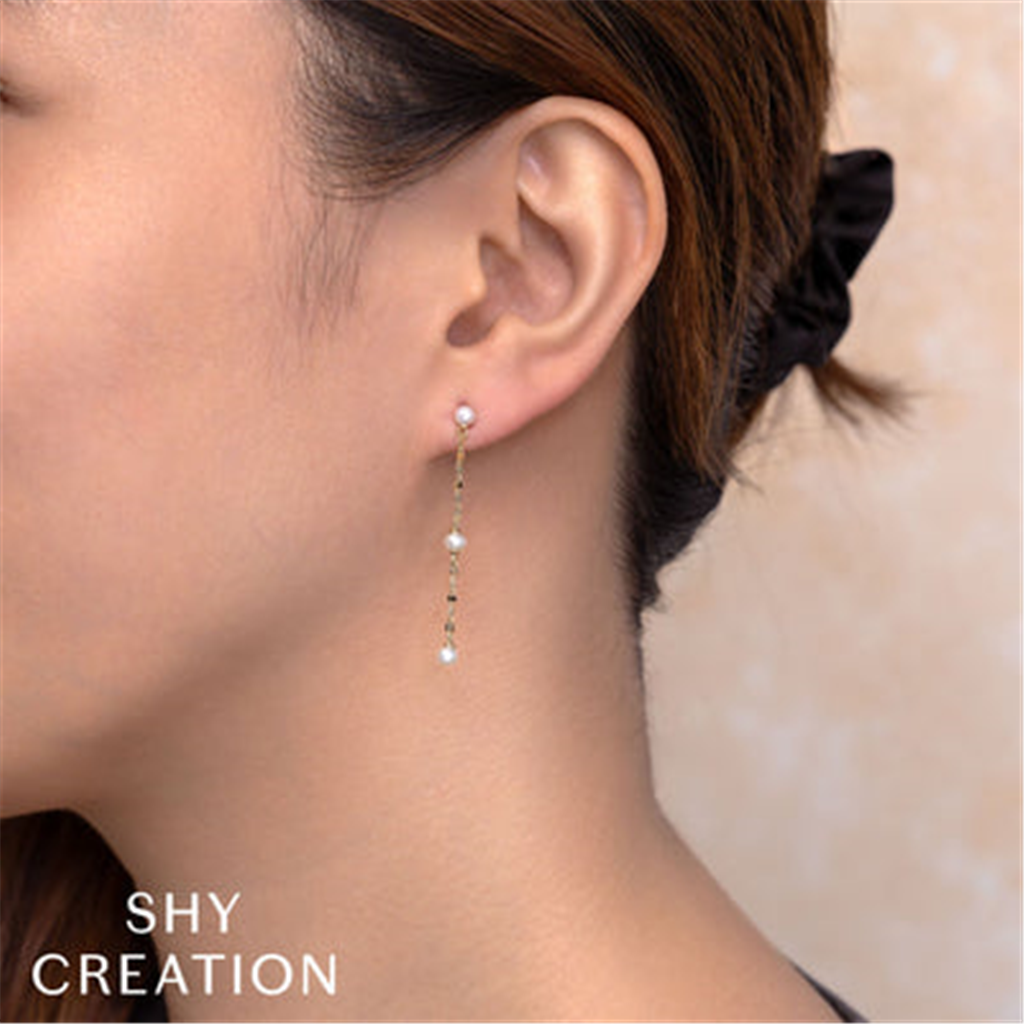 Shy Creation Cultured Pearl Sparkle Chain Earrings