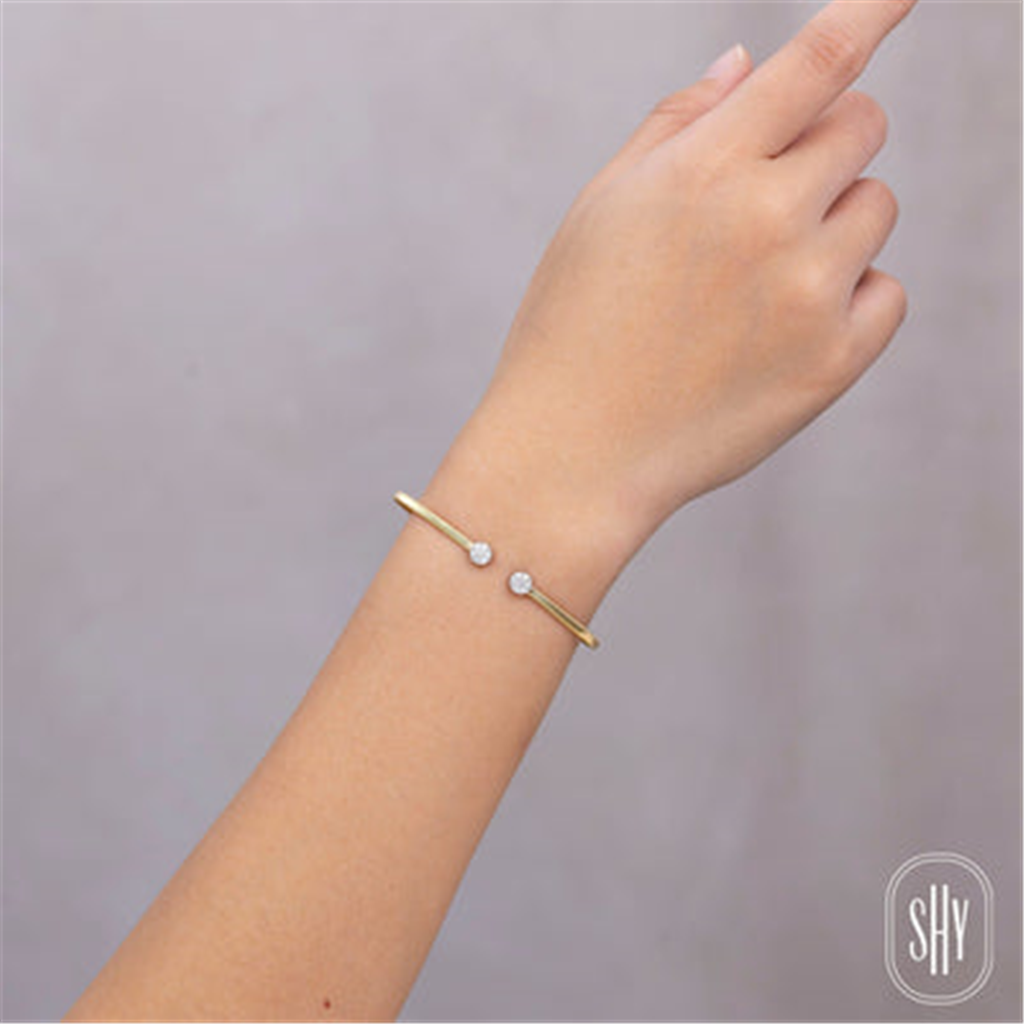 Shy Creation Diamond Pave End Cap Open Bangle