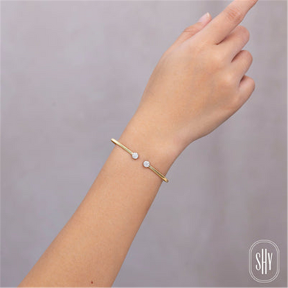 Shy Creation Diamond Pave End Cap Open Bangle