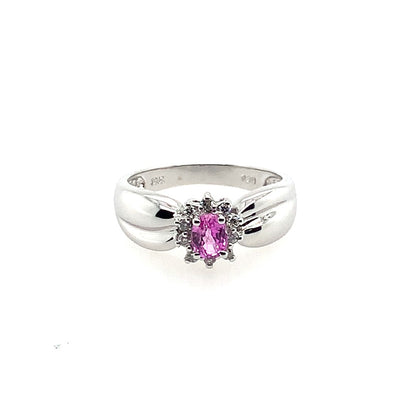 Estate 14K White Gold Oval Pink Sapphire & Diamond Ring
