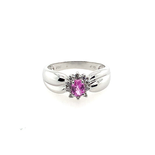 Estate 14K White Gold Oval Pink Sapphire & Diamond Ring