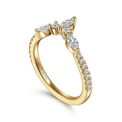 Gabriel Tulsie Curved 14K Yellow Gold Marquise and Round Diamond Band