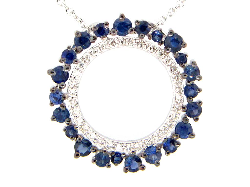 Dilamani 14K White Gold Blue Sapphire & Diamond Circle Necklace