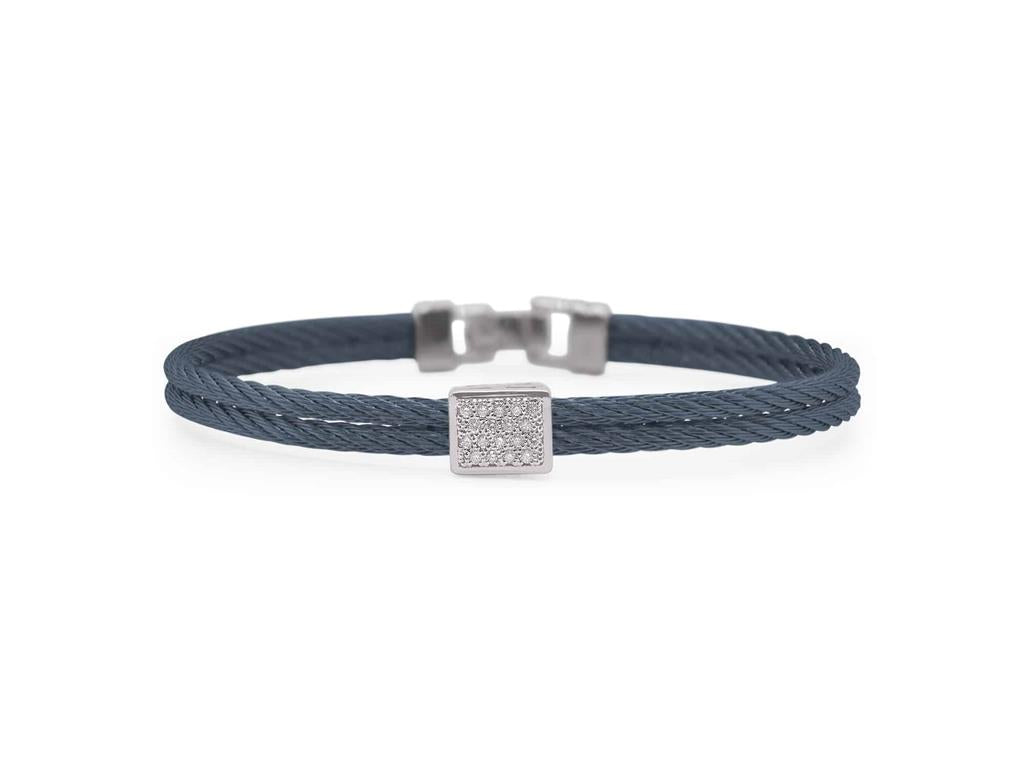 ALOR 18Kw Navy Cable Diamond Station Bracelet