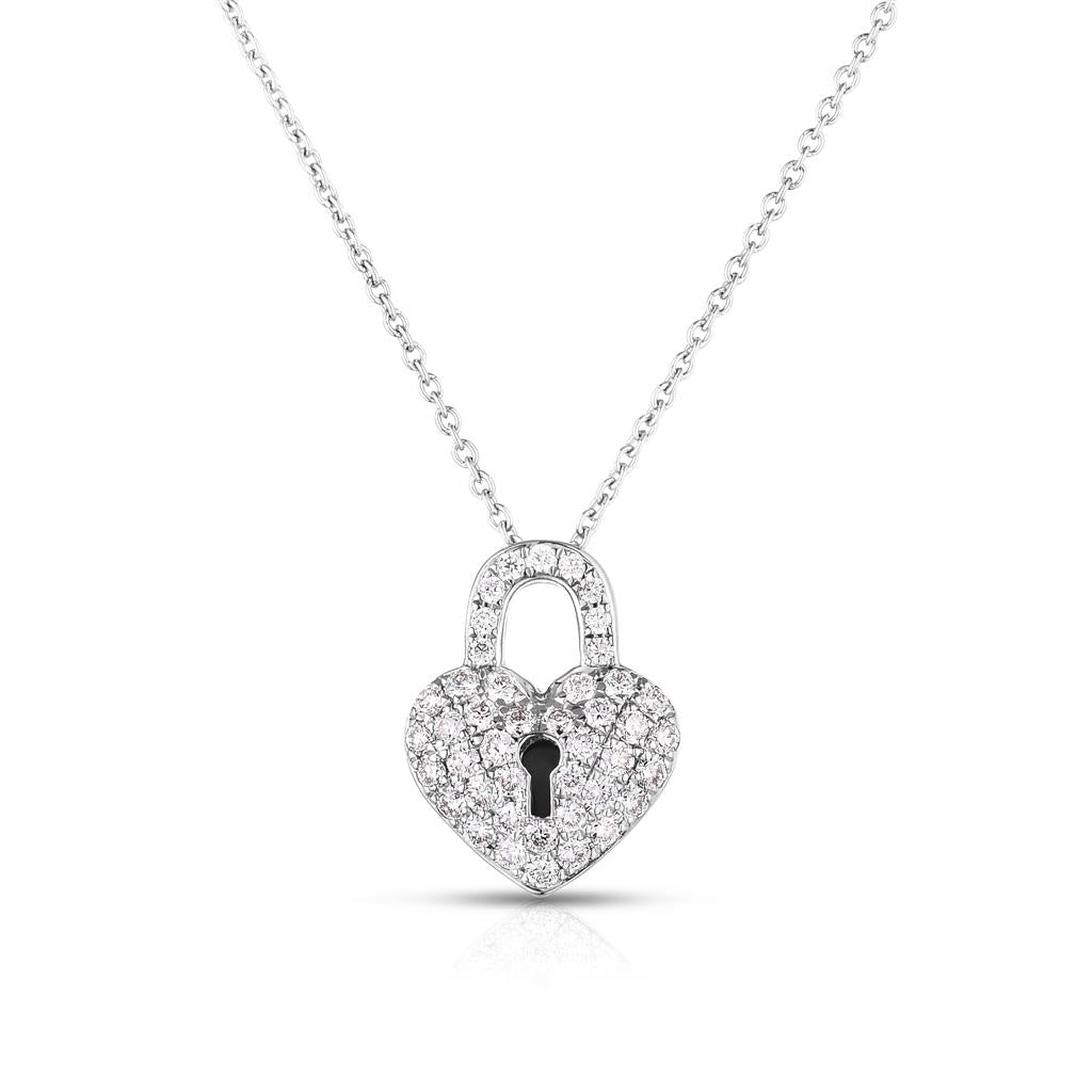 Roberto Coin Diamond Heart Lock Pendant Necklace