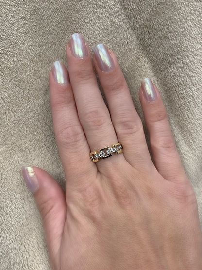 Estate Gold Two Tone 3 Station Diamond Ring