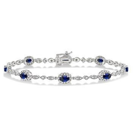 Blue Sapphire Station And Diamond Bracelet