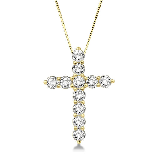 14K Yellow Gold & DIamond Cross Necklace