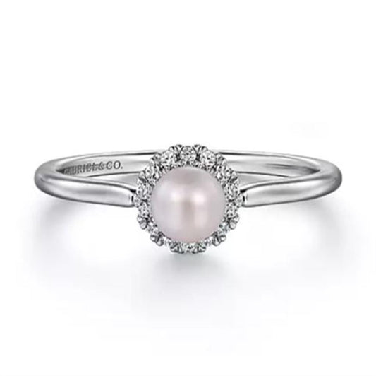 Gabriel Pearl & Diamond Halo Ring