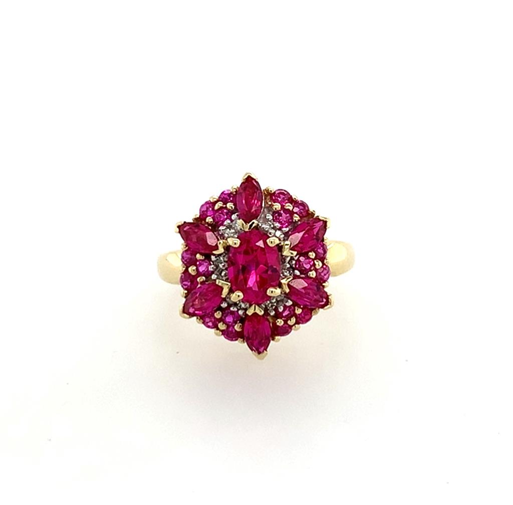 Estate 14K Red Stone & Diamond Ring
