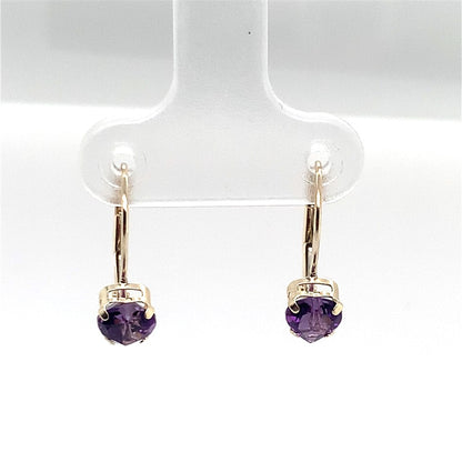 Estate 10K Yellow Gold Heart Shaped Ameythst Lever Back Earrings