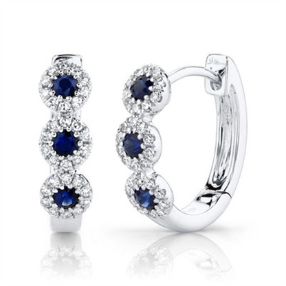 Shy Creation Diamond & Blue Sapphire Huggie Earrings