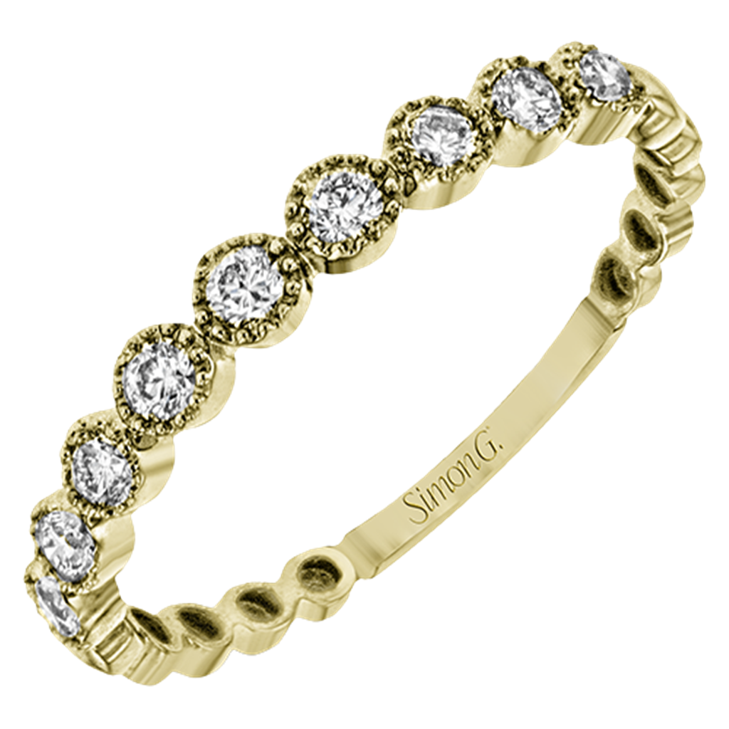 Simon G. 18K Yellow Gold Diamond Band With Milgrain Head & Beaded Accents