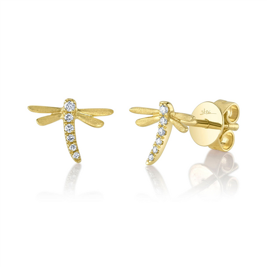 Shy Creation Diamond Dragonfly Stud Earrings