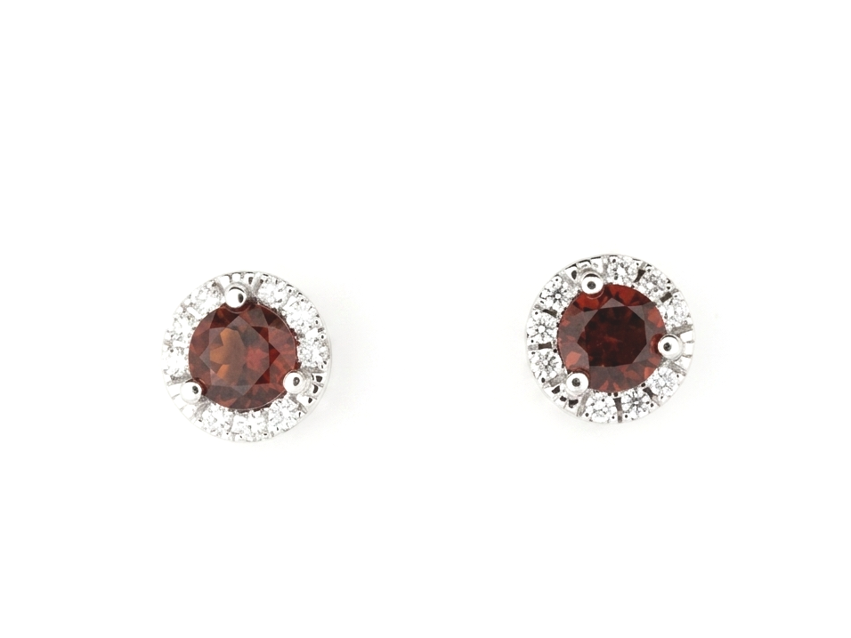 14K Yellow Gold Garnet And Diamond Halo Stud Earrings