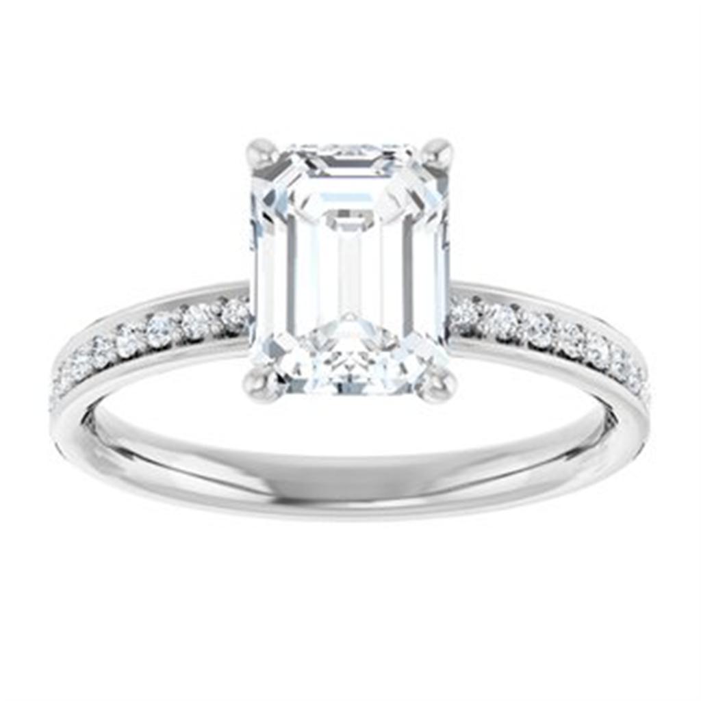 14K White Gold Diamond Accented Emerald Cut Semi Mount