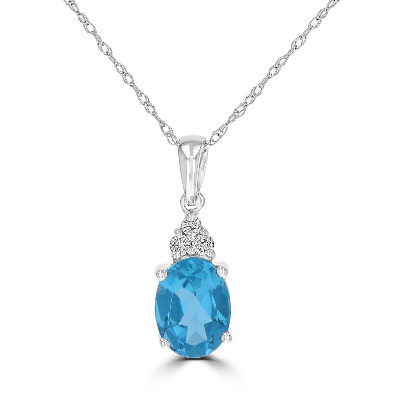 14K White Gold with Blue Topaz and Diamonds Pendant