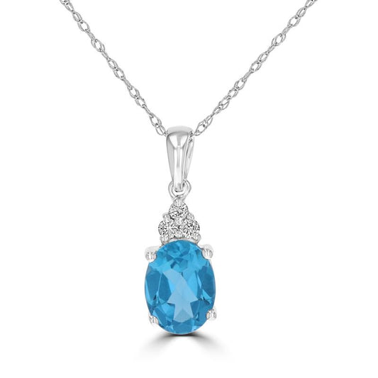 14K White Gold with Blue Topaz and Diamonds Pendant