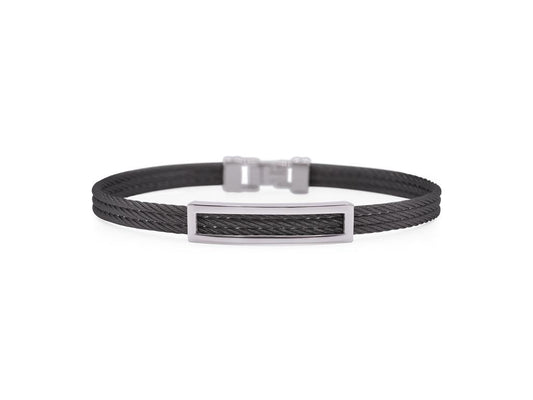 Alor Gents Black Cable Open ID Bracelet