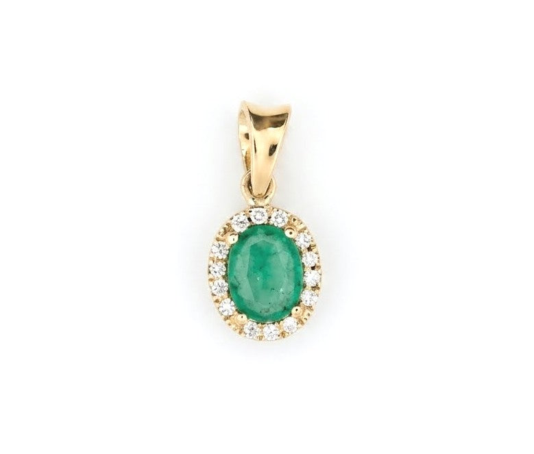 14K Yellow Gold Emerald And Diamond Halo Pendant